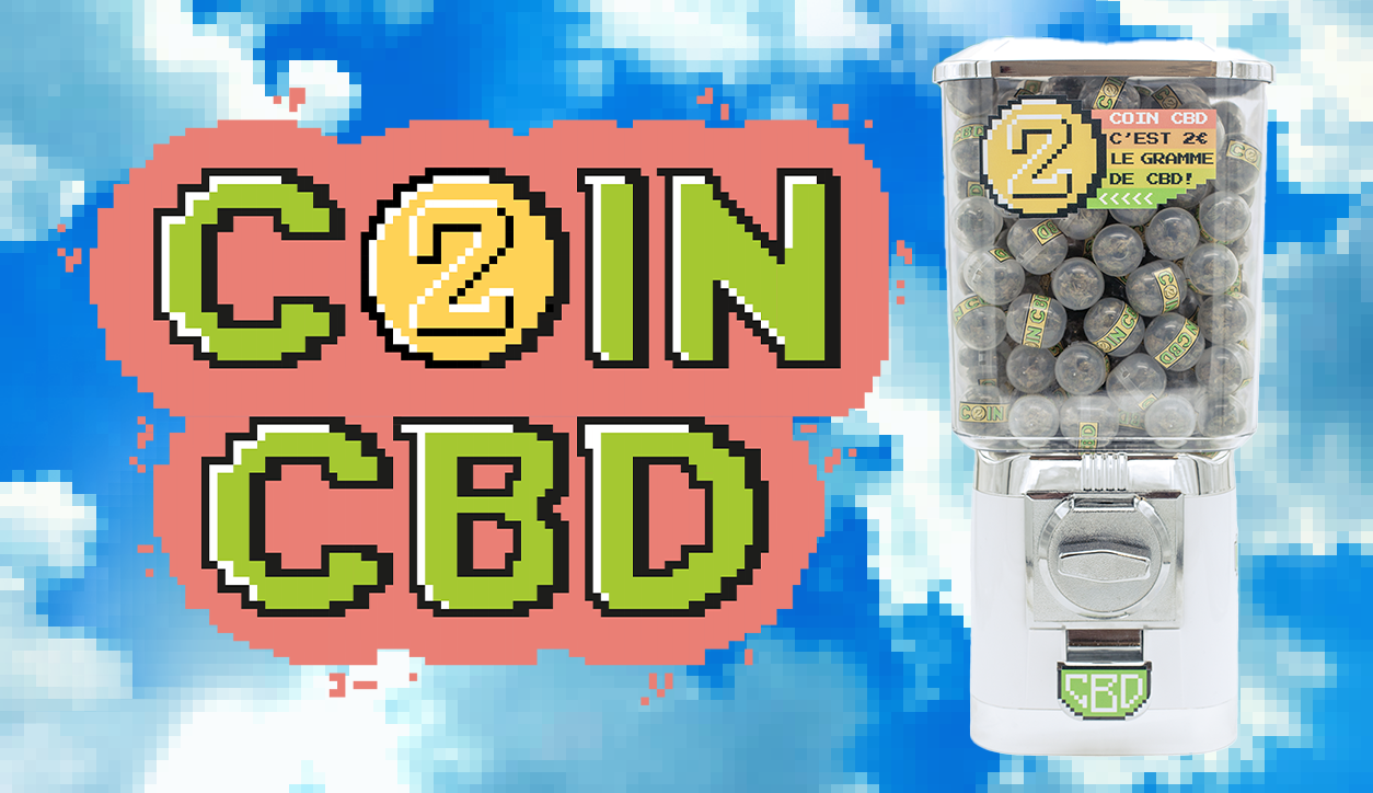 Distributeur COIN CBD opéré par le personnel, proposant des capsules CBD légal et premium en boutique.